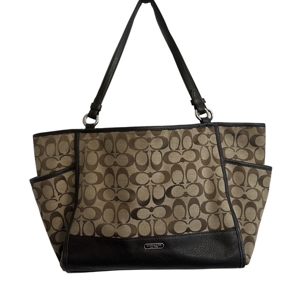 COACH PARK SIGNATURE  brown khaki TOTE BAG & WALLET SET - Picture 1 of 14